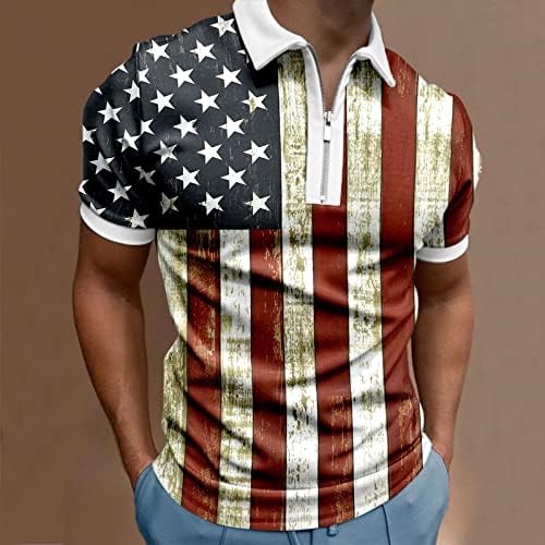 XXBR Mens Mens חולצות פולו פטריוטיות, 4 ביולי וינטג 'דגל אמריקאי 1/4 צווארון צווארון צווארון קיץ