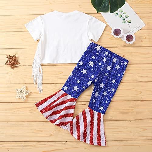 תלבושות תינוקות לילדים דגל אמריקה דגל פעמון קרקעית מכנסיים התלקחות יום עצמאות תלבושת לחולצת צד של נערות