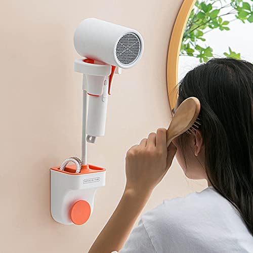 מקלחת מתלה לייבש שיער רכוב על קיר למחזיק ראש עם קופסת אחסון וו לחינה מחזיקי חדר אמבטיה מרובי תפקוד מחזיק