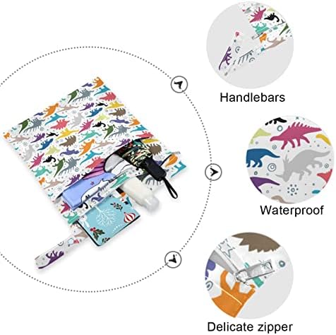 ZZXXB דינוזאור צבעוני הדפס עמיד למים שקית רטובה חיתול בד לשימוש חוזר תיק יבש רטוב עם כיס רוכסן לטיולים