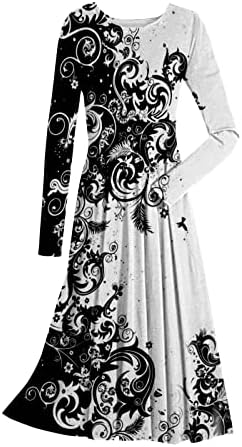 שמלת נוקמופו מקסי לנשים אופנה מזדמנת מודפסת סוודר צוואר שמלת שרוול ארוך