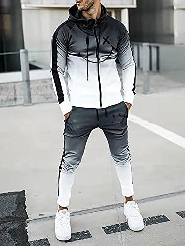 חליפת ספורט עם ברדס לגברים שרוול ארוך רוכסן מלא חליפת שני חלקים המתאימה לריצה, ריצה, חליפת ספורט