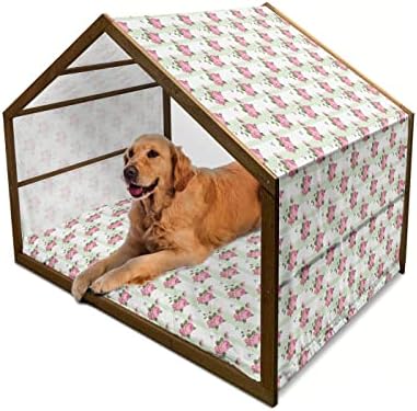בית כלבי עץ של אמבסון חד קרן, אוריגמי מצולע בהשראת פריסה מונוכרומית, מלונה כלבים ניידת מקורה וחיצונית עם כרית