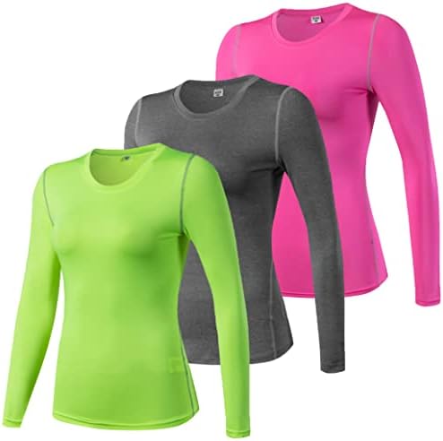 3 חבילות חולצות שרוול ארוך לנשים UPF 50+ הגנת שמש חולצות דחיסה
