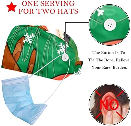 2 חבילות כובע עבודה מתכוונן עם כפתור רצועת זיעה לאחיות נשים כובע קוקו קוקו חג המולד כובע פתית שלג כחול