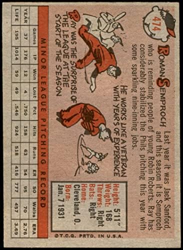 1958 Topps 474 Semproch Roman Philadelphia Phillies Ex/MT Phillies