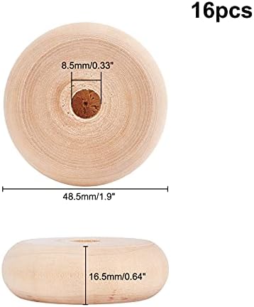 אוליקראפט 16 יחידות גלגלי מלאכת עץ 1.9 אינץ ' גלגלי עץ לא גמורים חור ציר קלאסי מלאכות עץ טבעיות אביזרי