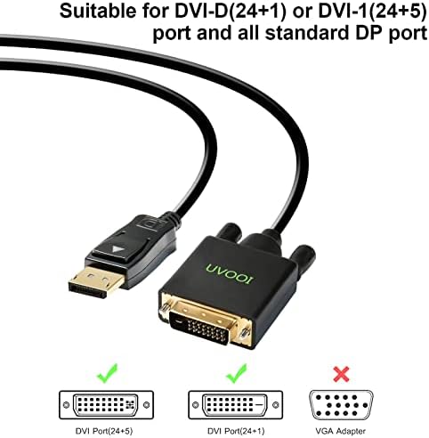 UVOOI DisplayPort לכבל DVI 10ft 2-חבילה, יציאת תצוגה DP לכבל DVI-D זכר לזכר תואם למחשב, מחשב, צג, טלוויזיה,