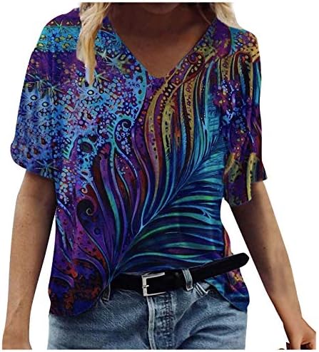 צמרות מזדמנים קיץ לנשים בכל רחבי הדפסה צבעונית חולצות טי קצרות של שרוול קצר 2023 חולצות טרנדיות