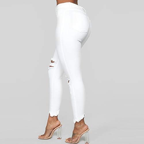 מכנסי ריצה של נשים קרעו מכנסיים מוצקים בגודל רגיל צבע מוצק פלוס ג'ינס ג'ינס דק ג'ינס נשים נשים מזדמנות