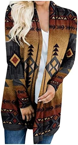 נשים בוהו קרדיגן אזטק פתוח קדמי סוודרים רופפים רופפים שבטיים שרוול ארוך סרוג מעיל חג מולד מעיל