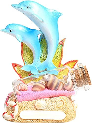 Wayuto Dolphin פסלונין ובקבוק סחף עם קישוט אקווריום קונכיון שרף דולפין פסל לעיצוב הבית של טנק