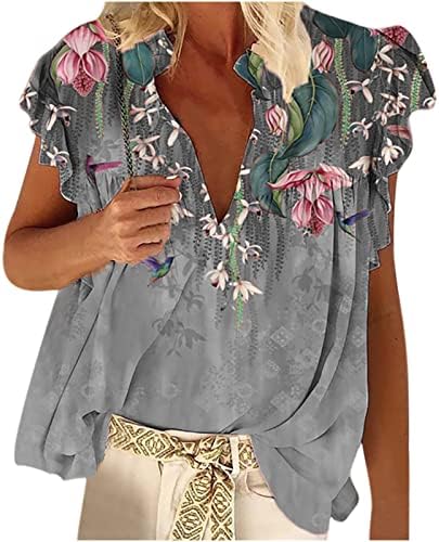 צמרות נשים מסתירות טוניקת בטן 2023 הדפס פרחוני קיץ v חולצת טריקו צוואר פרוע טרנדי מזדמן שרוול קצר חולצות