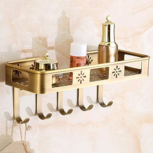 אמבט אמבטיה של Quul מתכת וקאדי מקלחת, מארגן אחסון תלוי במרכז עם ווים וסלים למדף Bathr.