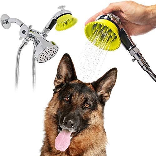 ערכות שטיפת כלבים באיכות וונדרדוג למקלחת עם ידית מגן התזה ושיני טיפוח גומי. גרסאות רגילות דלוקס