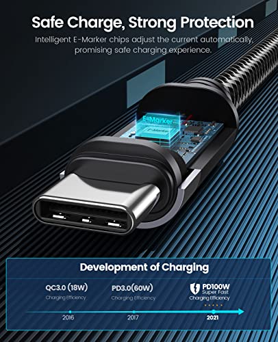 Orico 100W 5A כבל U USB C 2 חבילה, USB C לכבל USB C כבל טעינה מהירה טעינה מהירה כבל טעינה כבל USB