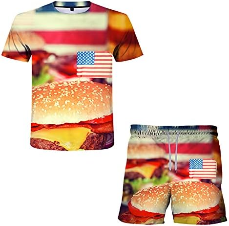 תלבושות מזדמנות של שני חלקים המבורגר חליפת גברים עצמאות דגל הדפסה אמריקאית קיץ 3D יום מזדמן גברים