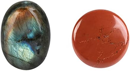 חבילה של Mookaitedecor - 2 פריטים: כיס טבעי לברדוריט אבן דקל אבני דאגה ואבני כיס אדומות של אבן דקל, אבני אנרגיה