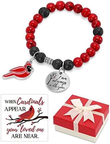 קרדינל חרוזים צמיד זיכרון מתנת סט עם כאשר קרדינלים מופיע האהוב שלך הם ליד כרטיס אדום ציפור קסם חג המולד
