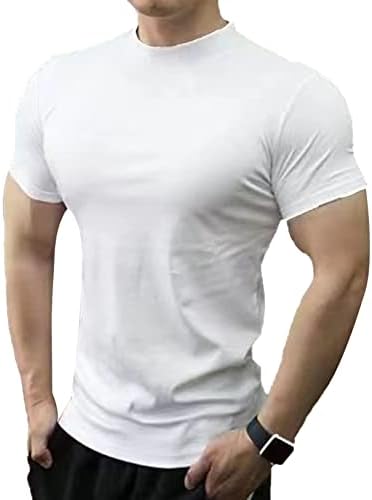 חולצות שרוול קצר צוואר מדומה לגברים בכושר דק חולצת אימון כושר פיתוח גוף חולצות שרירים כושר