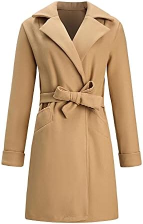 מעיל תעלה קדמי לעטוף קדמי עם חגורת נשים צמר תערובת מעיל קלאסי של מעיל קז'ל ז'קט ארוך