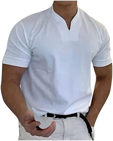 חולצות לגברים צבע מזדמן לגברים בצבע אחיד V-Neck V-Neck Gentleman של חולצות כושר שרוול קצר