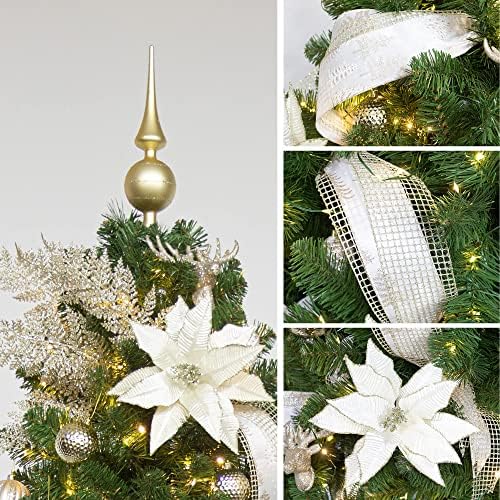 חנות KI השלימה סט קישוט עץ חג המולד כולל אורות עצים עם מרחוק וטיימר, טופר עצים, קישוטים לכדורים, בחירות פרחוניות,