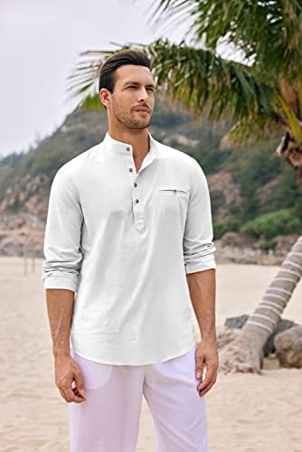 חולצות חוף חוף פשתן גברים כותנה חולצת חוף שרוול ארוך