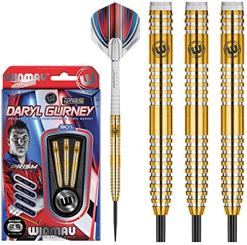 Winmau Daryl Gurney מקורי Tungsten Steeltip Darts קבע 25 גרם עם טיסות פריזמה ופירי פריזמה