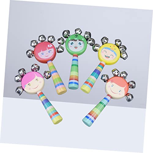 תינוק רעשן עץ רעשן עם פעמוני צעצועים לתינוקות פעמוני עץ קריקטורה ידית יד פעמון טבעת את פעמון תינוק במבוק פנים