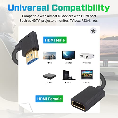 Duttek 8K HDMI HONTER TOOR, קצר 90 מעלות זווית ימנית זכר לנקבה HDMI 2.1 כבלים 48 ג'יגה -סיביות תומכים 8K@60Hz,