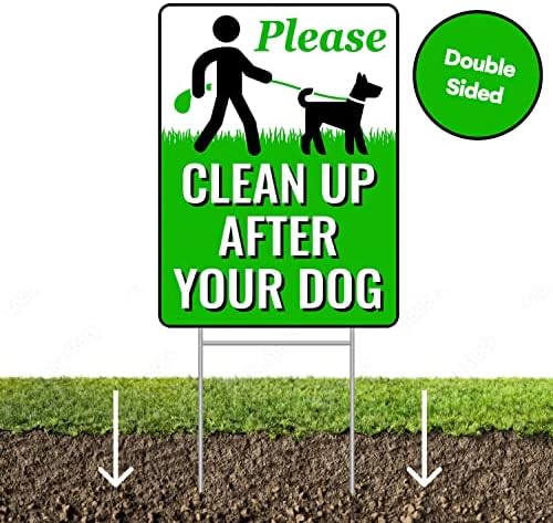 סימנים רשות נקה אחרי הכלב שלך חותם 12 איקס 9 עם יתד מתכת / ללא שלטי קקי לדשא ללא שלטי כלב קקי לחצר