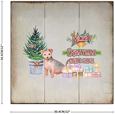 רטרו סגנון כפרי מזרן עץ חג המולד עץ חג המולד חג מולד חג מולד סנטה עזרה כלב חיות מחמד חמוד 12x12in מעץ עץ למרפסת
