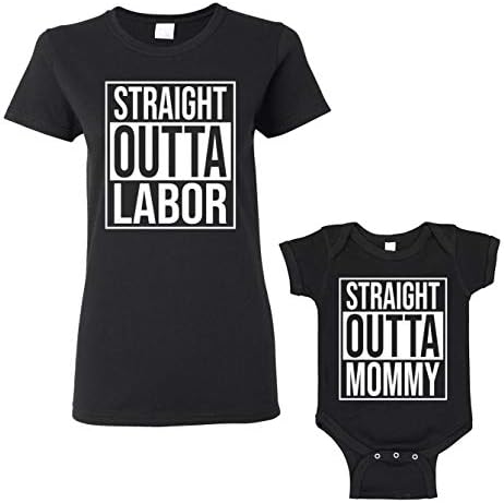 סטרייט פלייט ואמא חולצת טריקו לנשים ותאמת בגד גוף תינוקות
