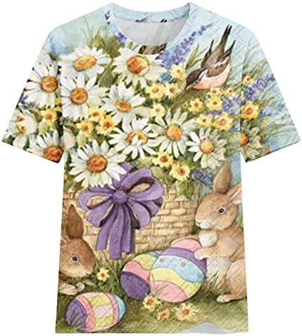 חולצות פסחא של נשים חולצות ביצי ארנב חמודות חמודות טיז גרפיות שרוול קצר צווארון קרקע חולצת טריקו מזדמנת