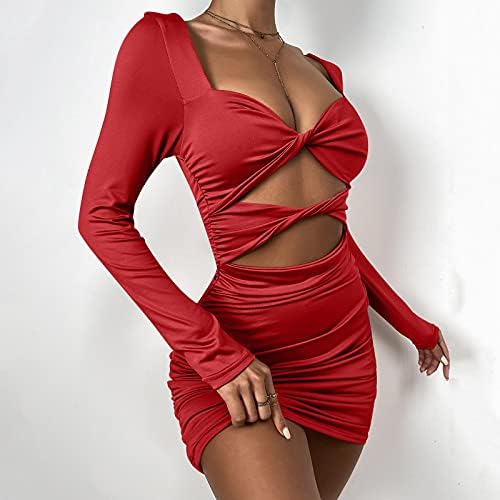 נשים סקסי V צוואר גוף שמלת שרוול ארוך חתוך תחבושת Bodycon Clubwearwear Midi שמלות שמלות שמלות קוקטייל קוקטיילים