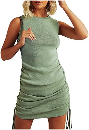 נשים שמלת קיץ ללא שרוולים גוף גוף משופע שמלה קצרה שורטת סרוג מוצק סרוג חולצת צוואר חולצה מיני שמלה