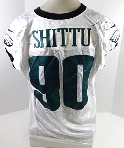 2017 Philadelphia Eagles Aziz Shittu 90 משחק השתמש בג'רזי תרגול לבן 52 34 - משחק NFL לא חתום משומש