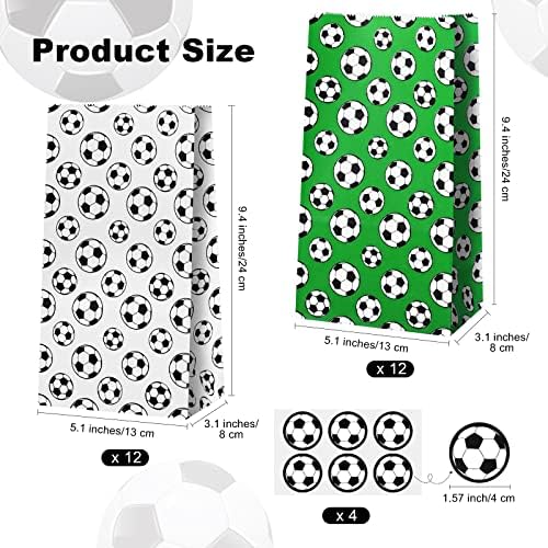 Duronony 24 שקיות מתנה של כדורגל של כדורגל תיקי פינוק נייר שקיות הדפסת כדורגל עם מדבקות לקישוטים למסיבות נושא ספורט,