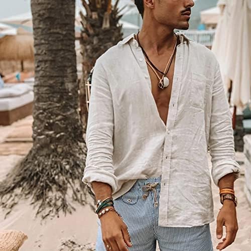 Uofoco שרוול ארוך קולג 'סולבר אופנה גברים סתיו סתיו חולצות כפתור צוואר חולצות פשתן צבעוניות חולצות