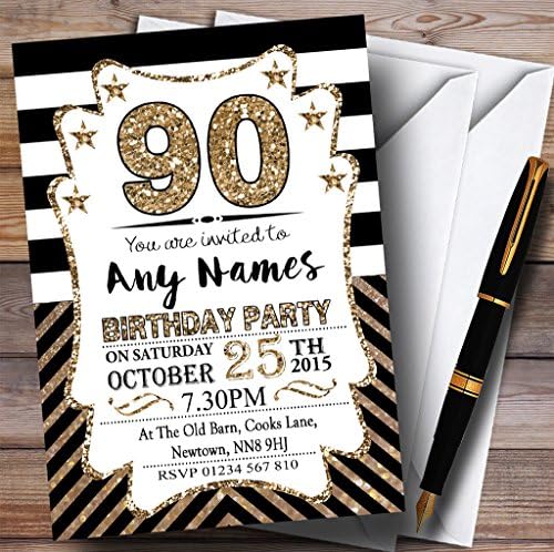 שברון ברונזה שחור לבן הזמנות למסיבת יום הולדת בהתאמה אישית 90