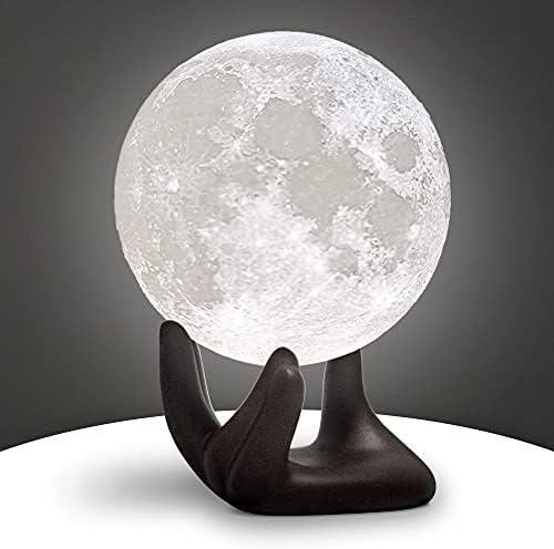 מנורת ירח בהירה, 3.5 אינץ ' 3 הדפסת ירח מנורת לילה אור עם יד שחורה לעמוד כמו ילדים נשים בנות ילד מתנת יום