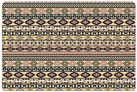 מחצלת חיות מחמד שבטית למזון ומים, תרבות דרום אמריקאית מסורתית הדפס שבטי אצטקי בצבע רך רטרו, מלבן מחצלת גומי
