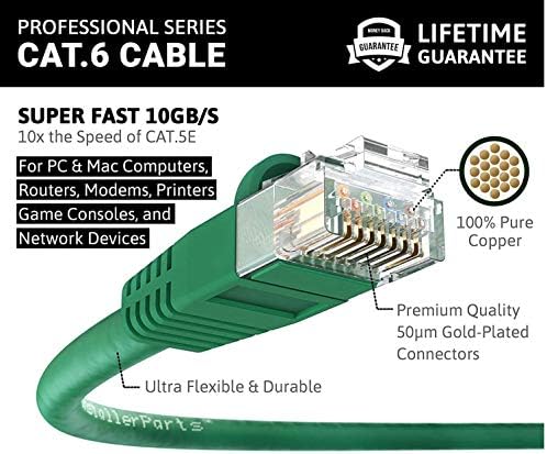 Installerparts (10 חבילות כבל Ethernet Cat6 כבל UTP UTP באתחול 1 ו- 1.5 רגל - כתום, כחול וירוק - סדרה