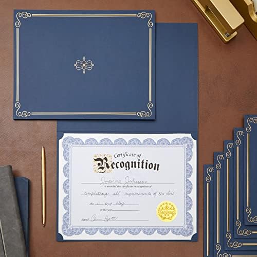 24-חבילה כהה כחול תעודת מחזיקי עם זהב רדיד עיצובים, מכתב בגודל מסמך מסגרת תעודה תיקיית לסיום, עובד של חודש