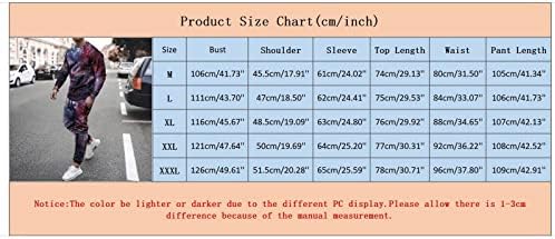 חליפות הזעה לגברים, הדפס מסוגנן o צוואר שרוול ארוך עליון ומכנסיים אימונית 2 חתיכות ריצה סטים אקטיביים