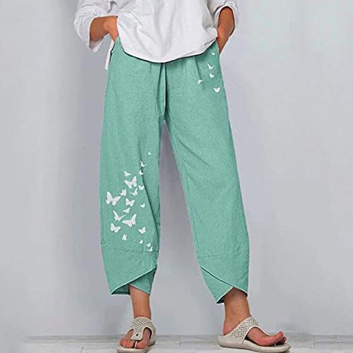 מכנסיים מזדמנים של Miashui גודל 14 כותנה רגל רחבה ומכנסי הדפס רופפים מזדמנים מכנסי אופנה לנשים מכנסי רגליים