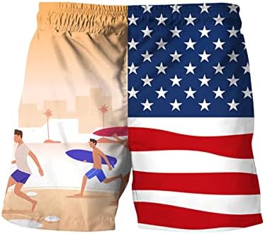 מכנסיים קצרים של לוח מזדמן לגברים דגל אמריקאי הדפס אופנה שחייה שחייה חוף מכנסיים קצרים מהיר יבש 4 ביולי
