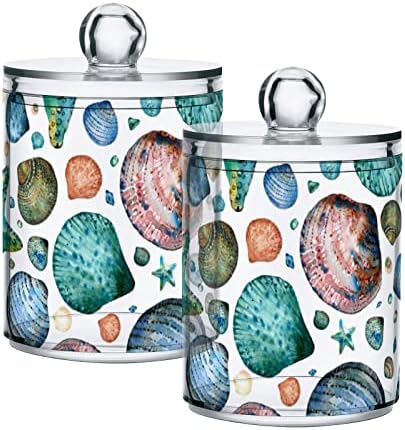 Seashells צבעי מים כוכבי ים 2 חבילה מכות כותנה מחזיק כדורי כותנה מארגן מארגן מיכלי אמבטיה מפלסטיק עם מכסים