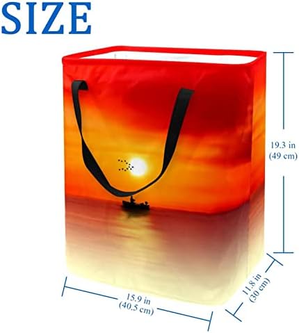 שקיעת אוקיינוס עם הדפסת סירה סל כביסה מתקפל, סלי כביסה עמידים למים 60 ליטר אחסון צעצועי כביסה